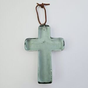Recycled Glass Cross Wall Hanger Green Thick Wall Art Hanging Suncatcher Decor